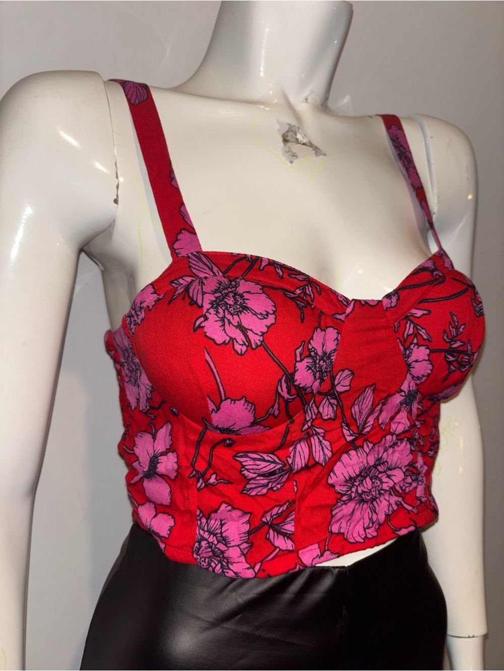 Floral Bustier Camisole Top - Red Pink
